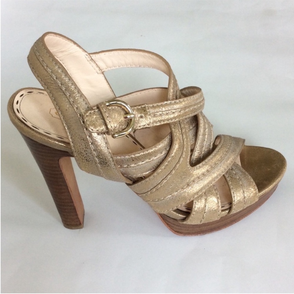 Coach Metallic Brynne Gold Strappy Heels - Picture 3 of 5